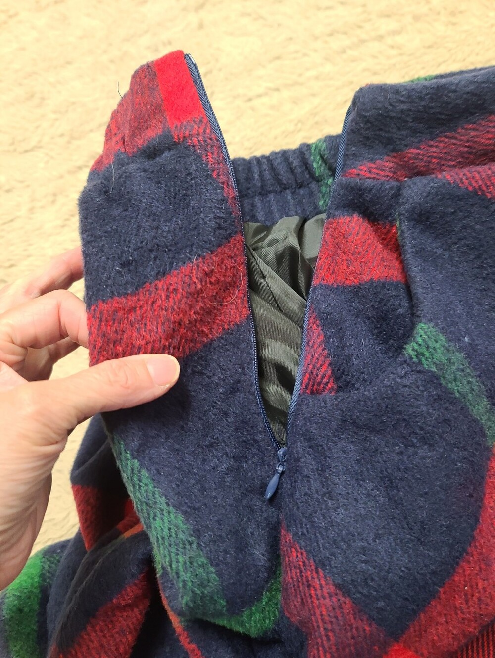 Tanming Wool Blend Classic Warm, Modest Navy Plaid A-Line Maxi Skirt, Tartan, M - Picture 8 of 11